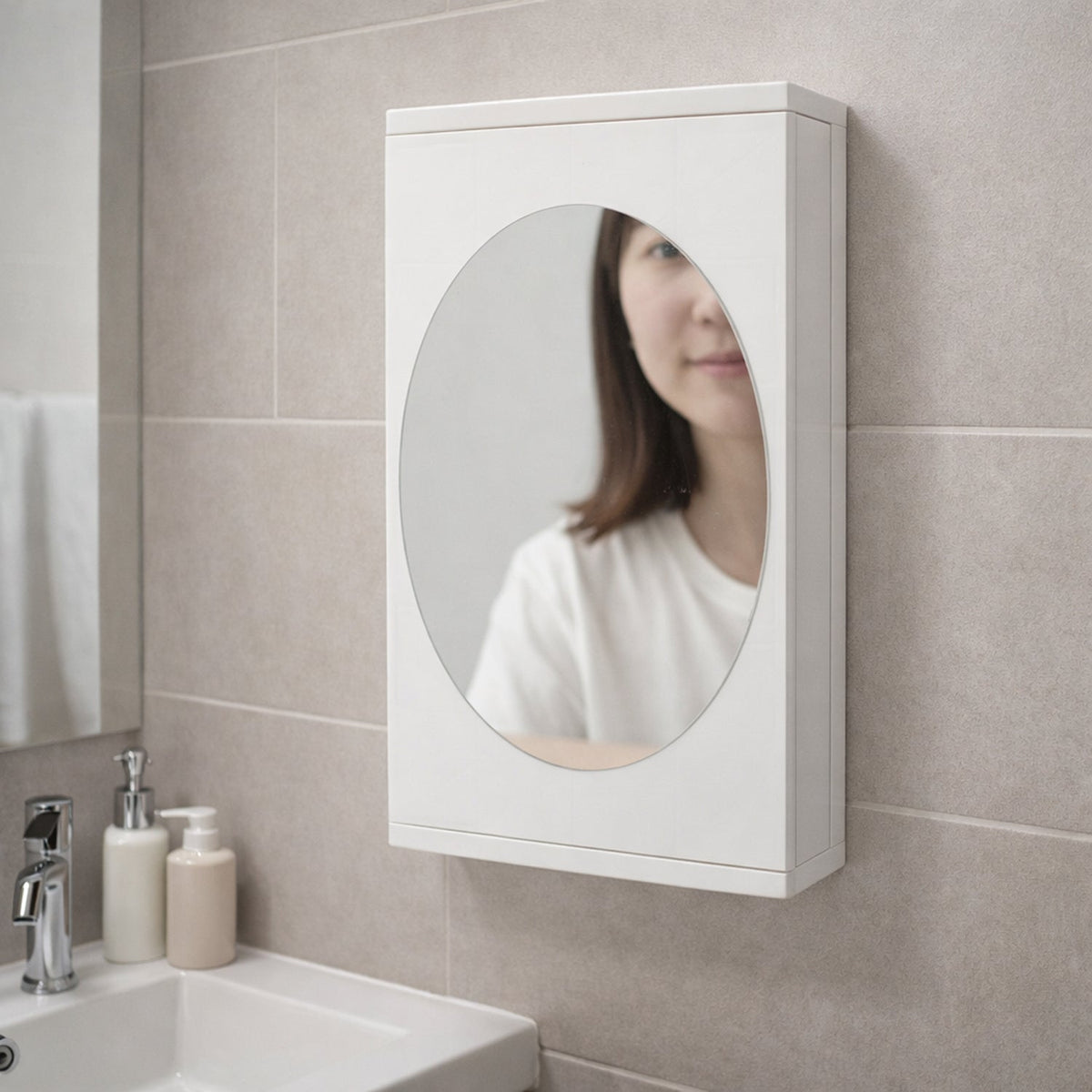 Rotating bathroom mirror cabinet wall mounted with storage shelves 22x42 cm Main image