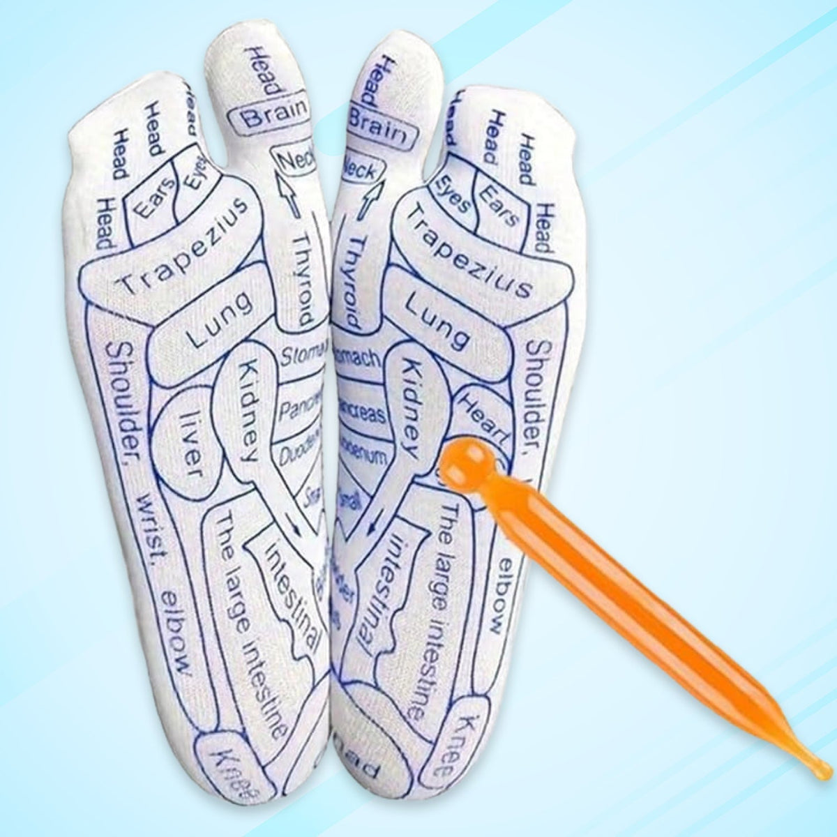 Reflexology acupressure socks with printed foot map on soft cotton fabric Main image