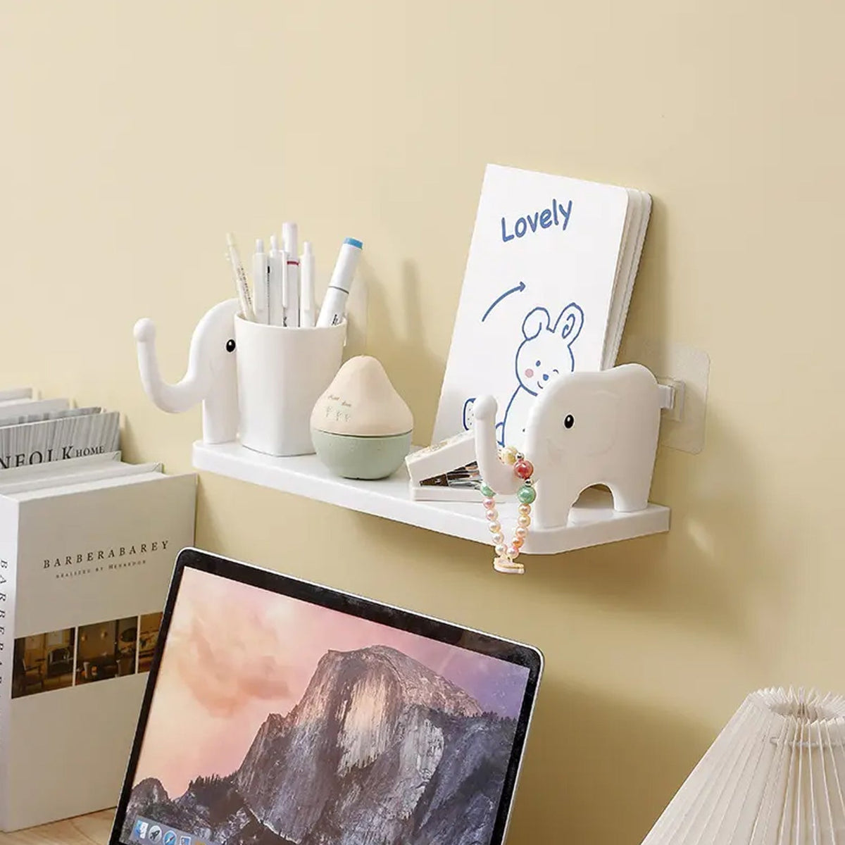 Multifunctional elephant wall shelf for kitchen and bathroom organization. Main image