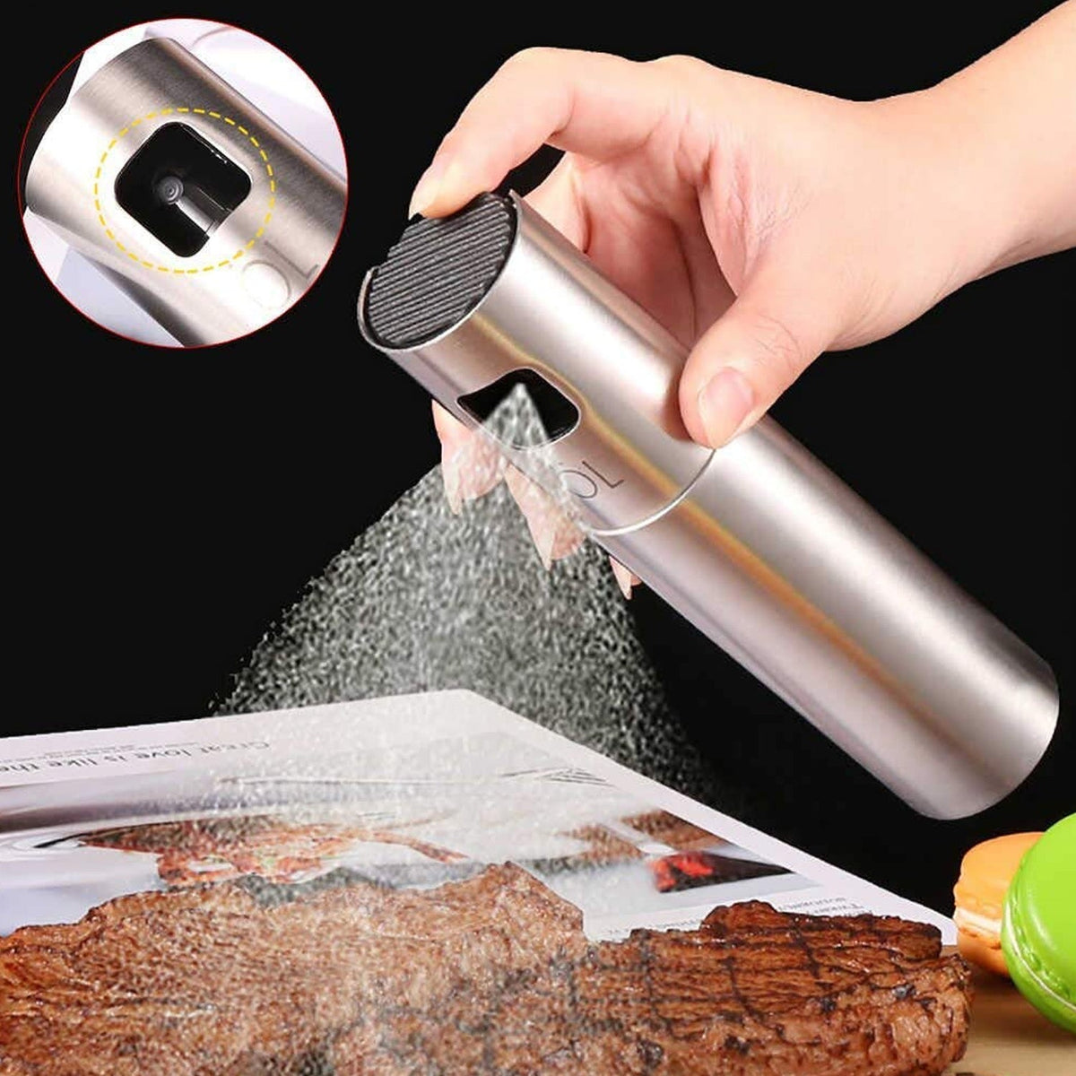 100ml Stainless Steel Oil Spray Bottle for healthy cooking. Main image
