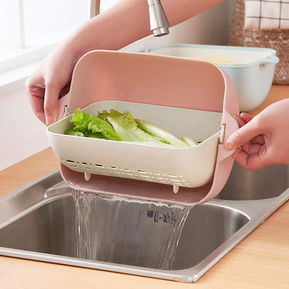 Multicolor rotatable strainer basket for washing fruits and vegetables. Main image