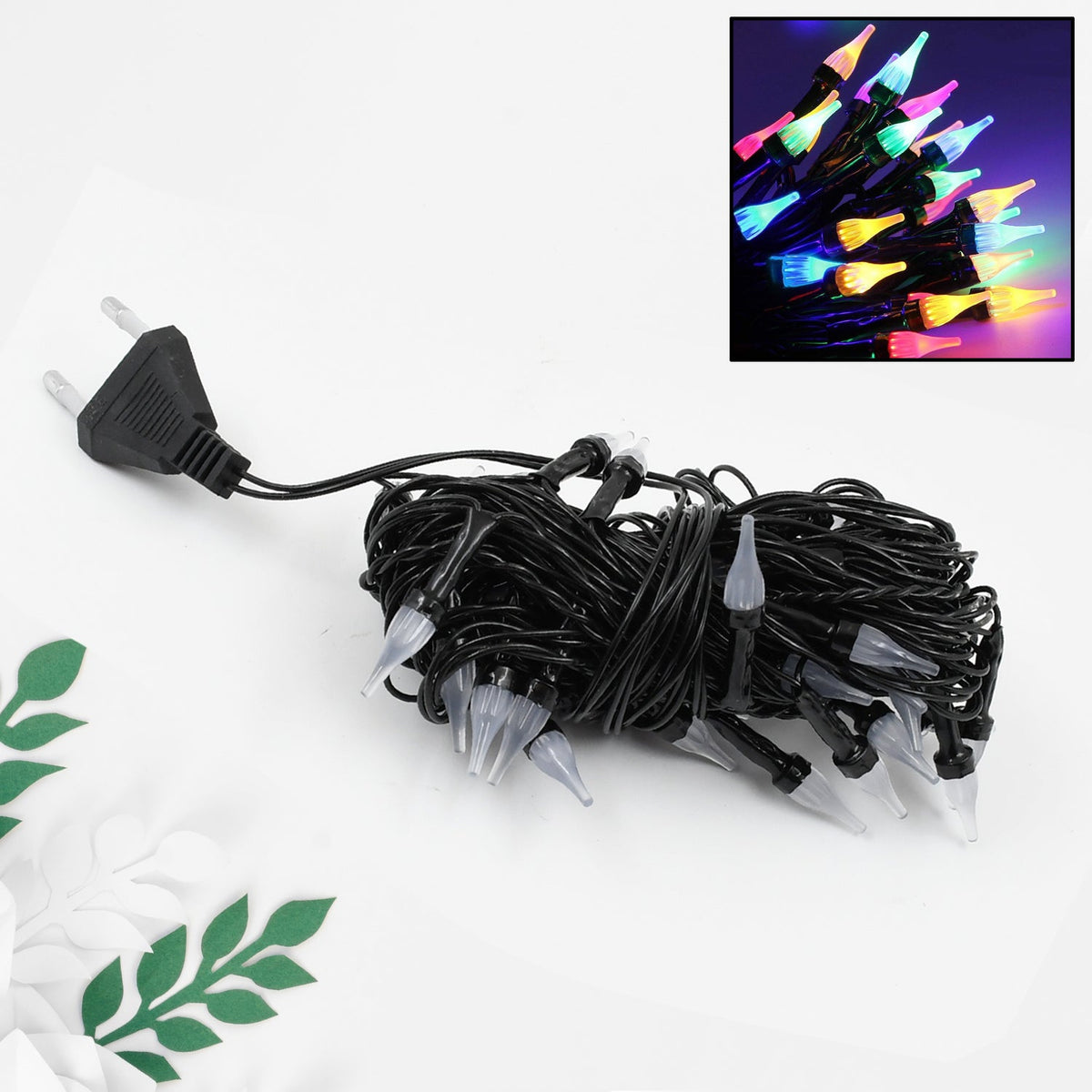 Vibrant multi-color flower string lights illuminating a festive setting. Main image