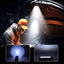Outdoor solar light illuminated in glow mode with 18 small LEDs and 1 big LED
