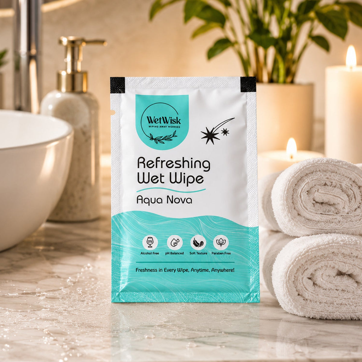 Aqua Nova refreshing wet wipe in portable pack Main image