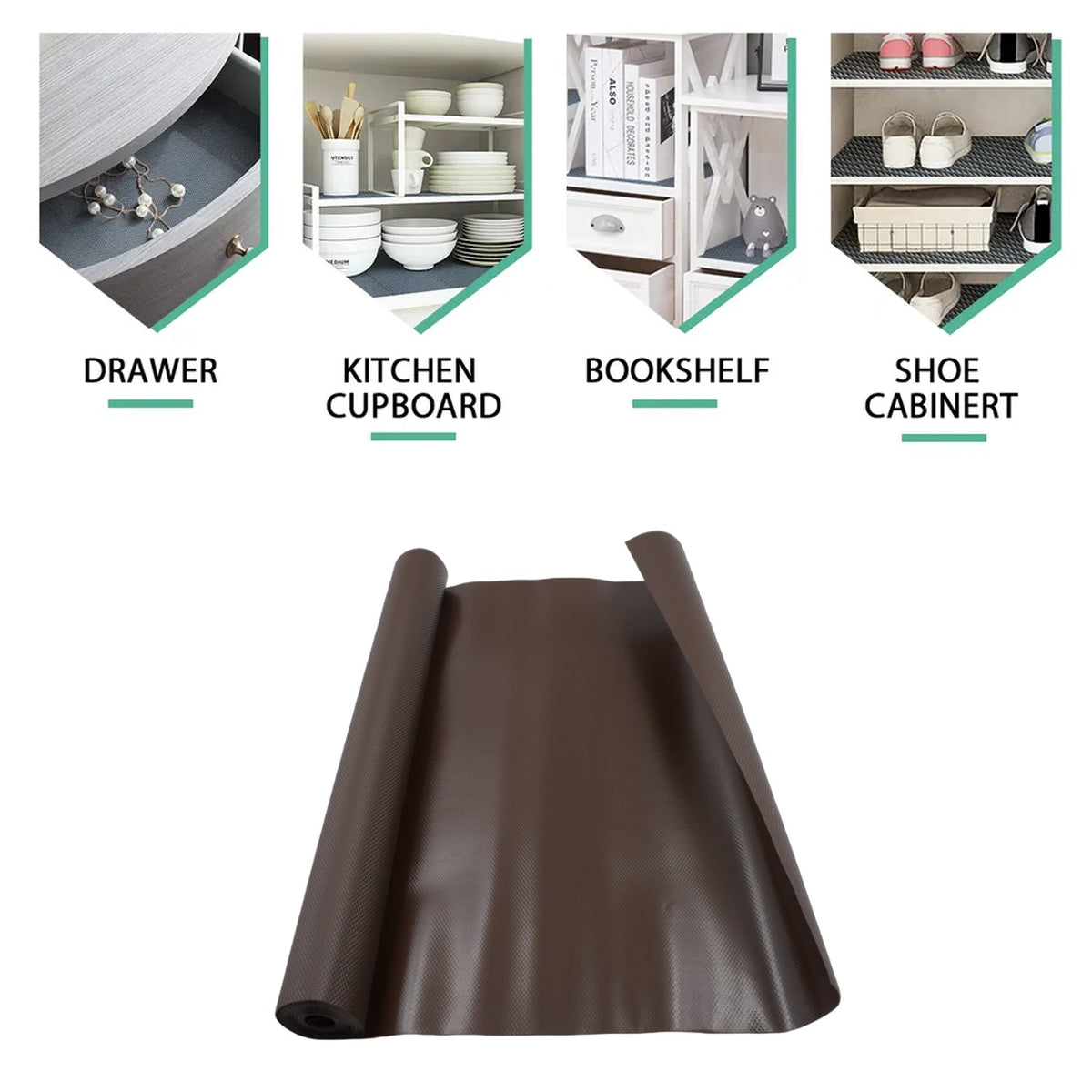 Anti-slip mat liner roll, white, displayed on a kitchen shelf. Main image