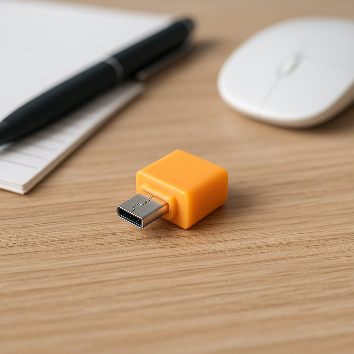 Micro USB OTG Adapter connected to a USB flash drive, enabling data transfer. Main image