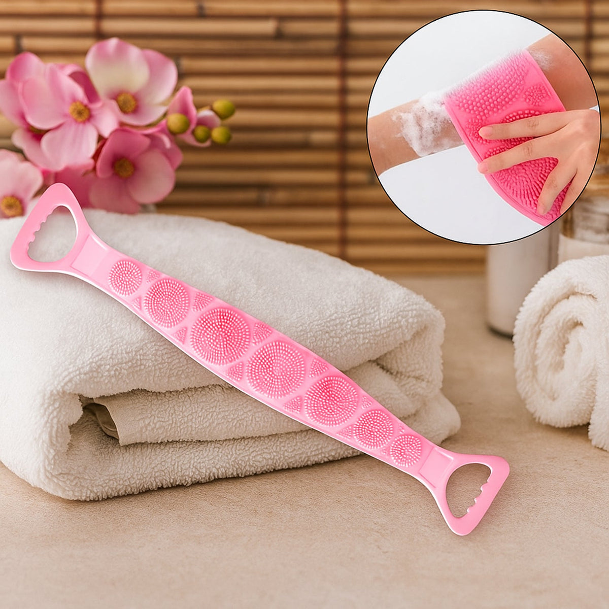 Silicone Back Scrubber Belt with soft bristles for body exfoliation Main image