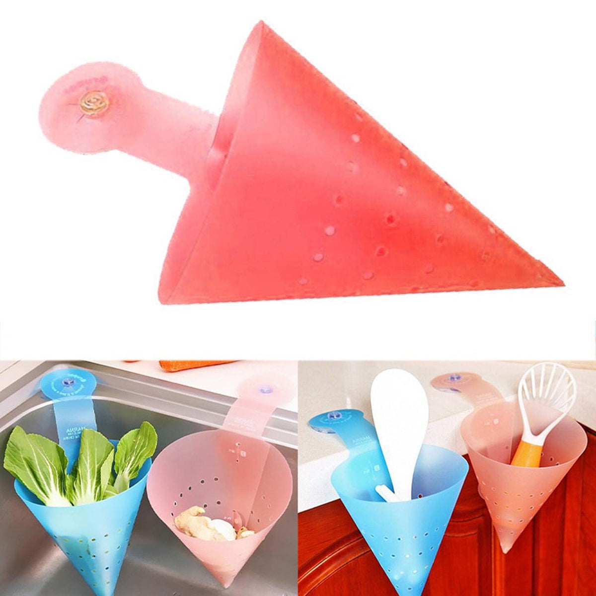 Hanging sink corner strainer with suction cup and drainage holes in kitchen sink corner Main image