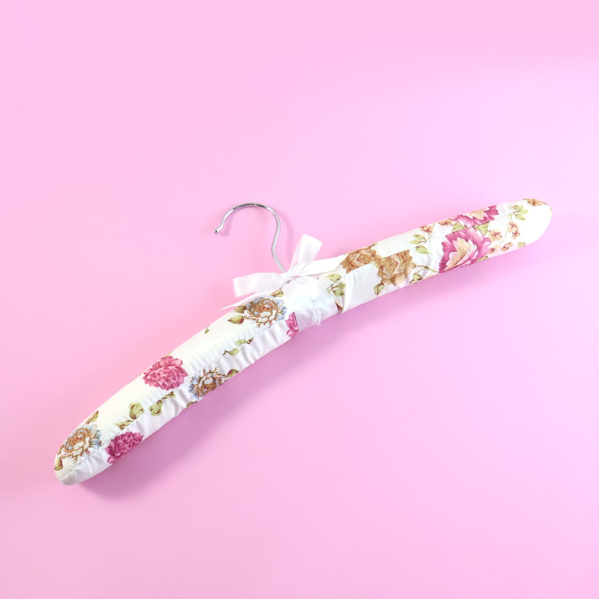 Premium padded floral clothes hanger with satin cover and chrome hook Main image