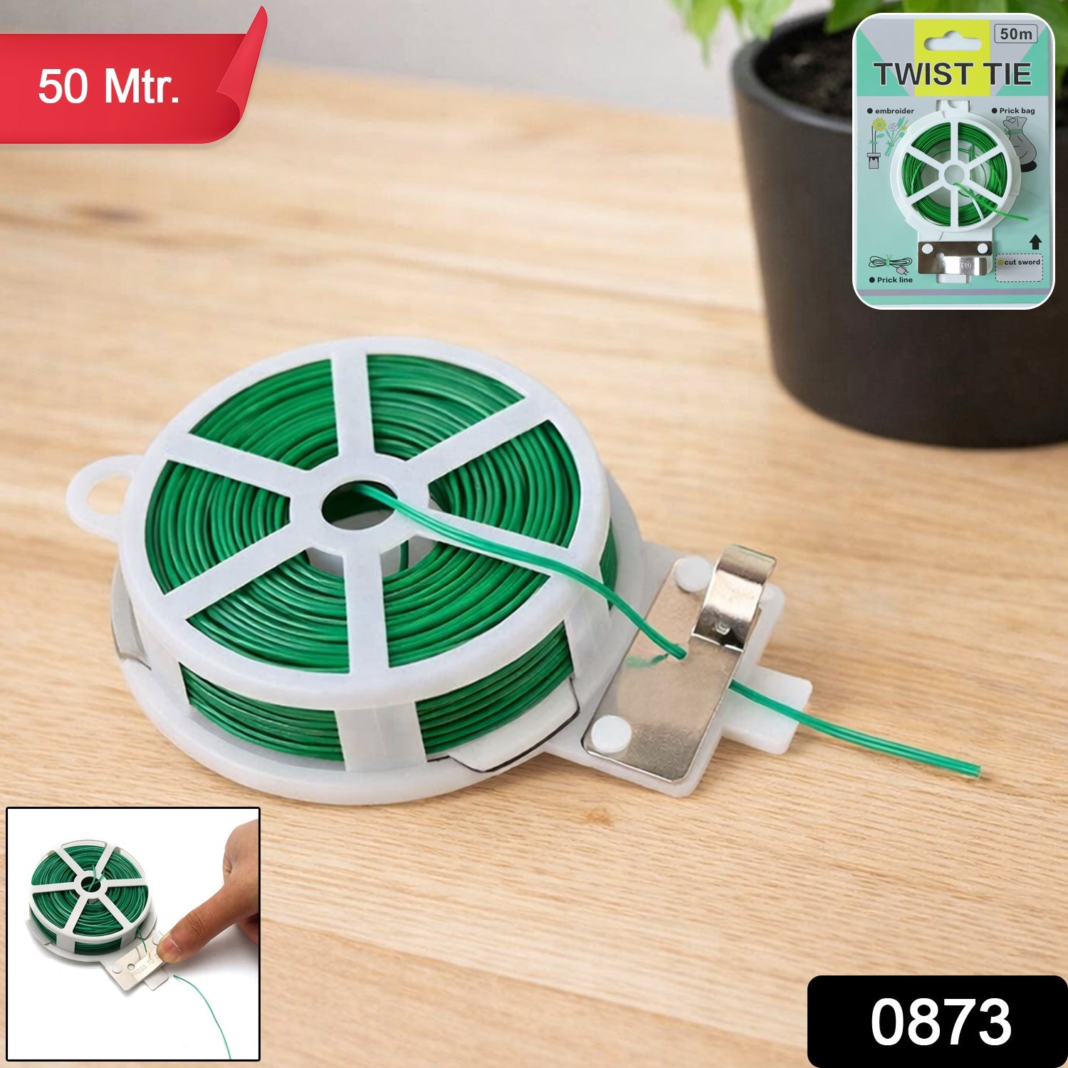 Reusable Green Twist Tie Roll – Flexible Multipurpose Wire with Cutter Secondary image