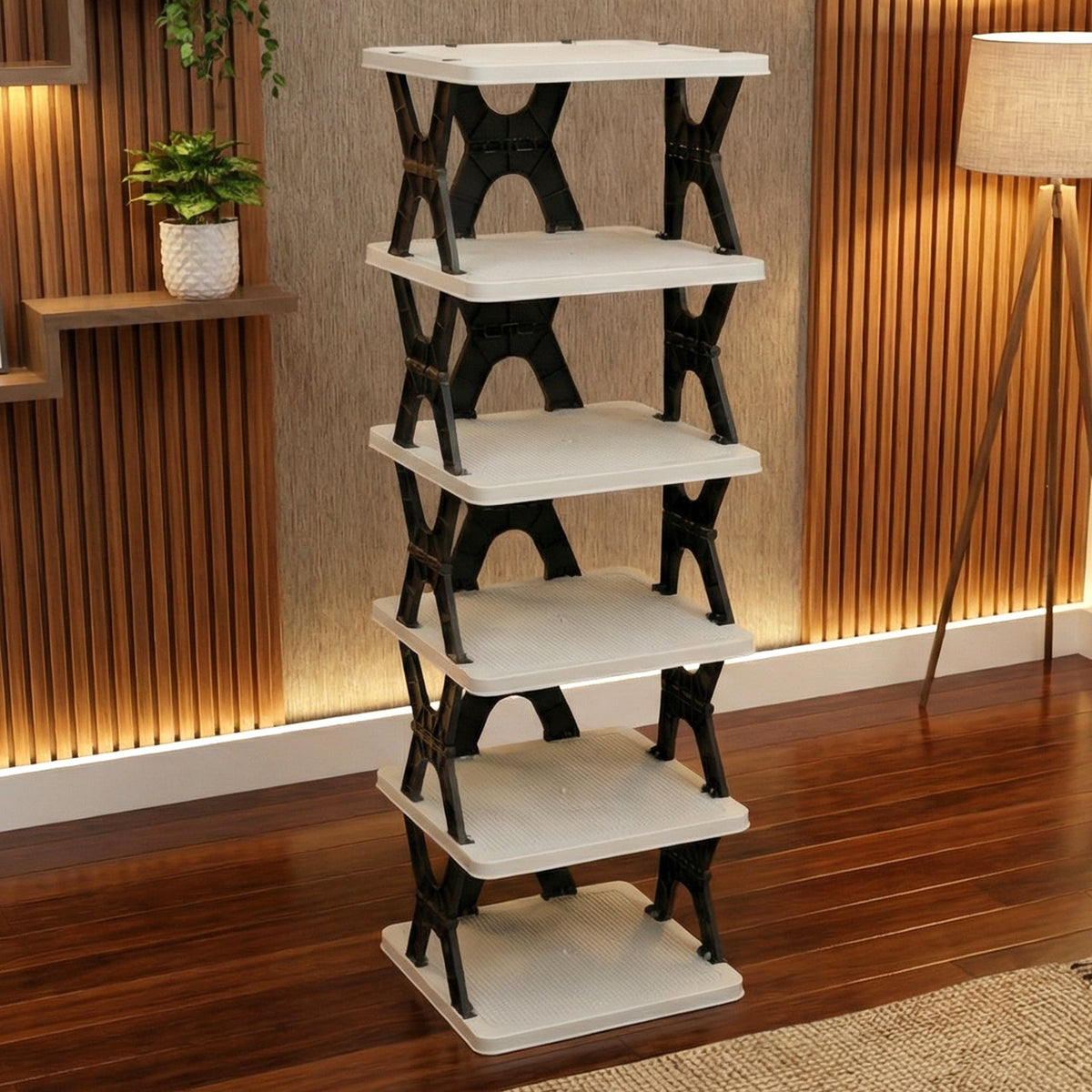 6 layer shoe rack stand showing multiple pairs of shoes neatly arranged Main image