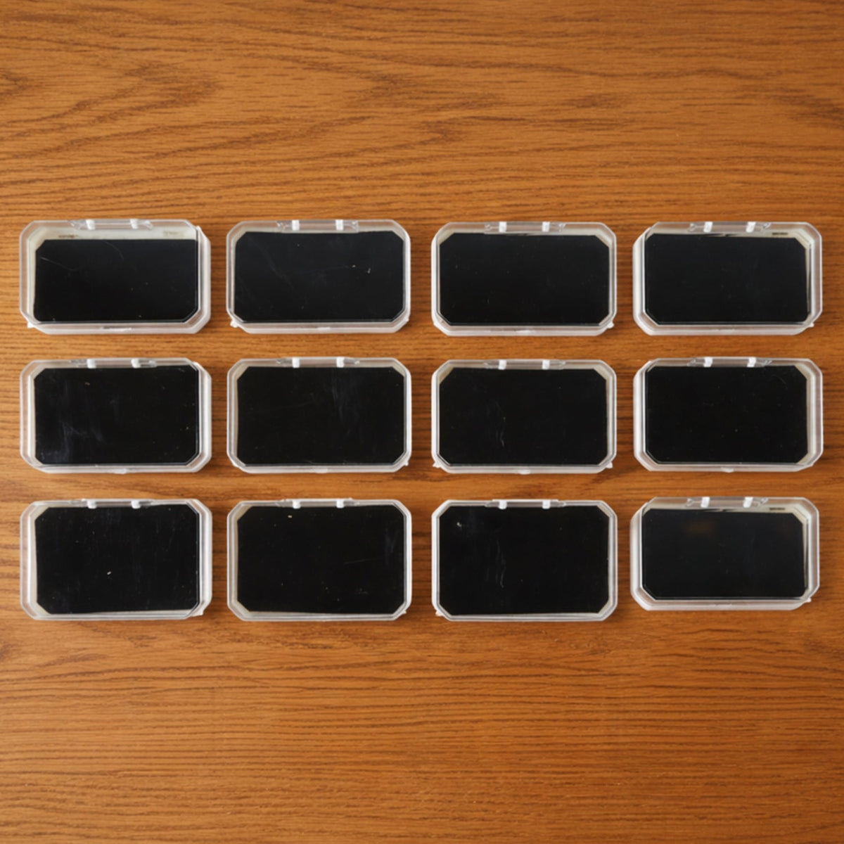 Twelve-piece rectangular jewellery storage box set with soft base for rings and earrings Main image