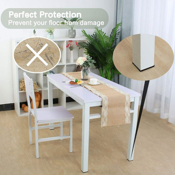 Furniture leg with a square felt pad preventing floor scratches and scuffs.