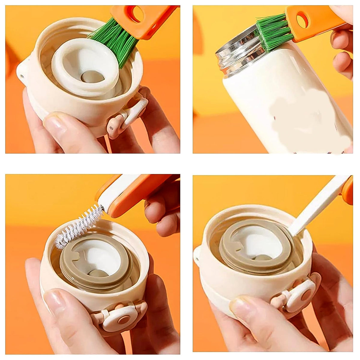 3-in-1 bottle cleaning brush with spiral and hook attachments for deep cleaning. Main image
