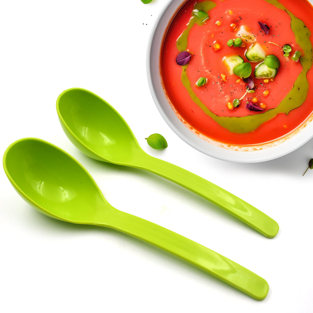 Black plastic kitchen ladle set with an ergonomic handle on a wooden surface. Main image