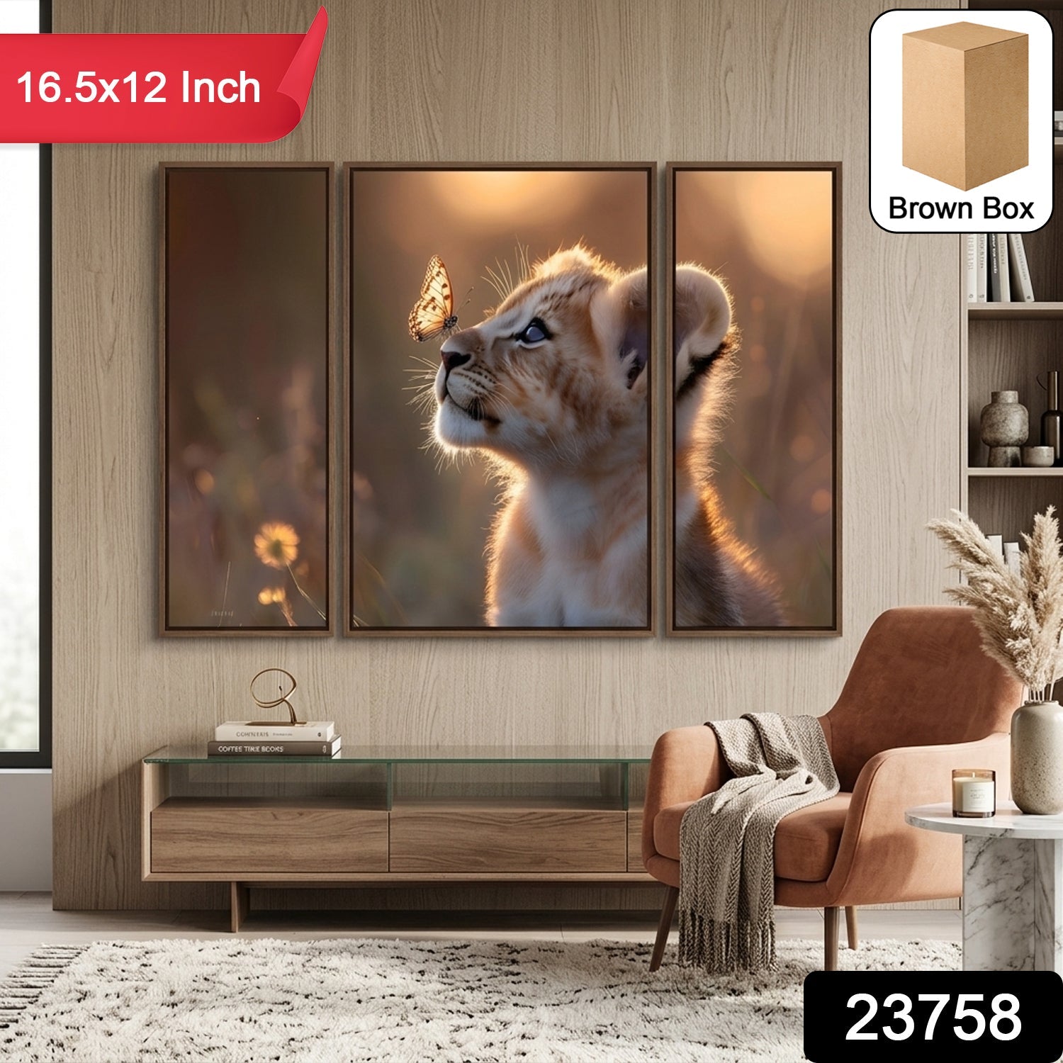 Lion Cub Wall Art – Vibrant 3-Panel MDF Wall Decor Secondary image