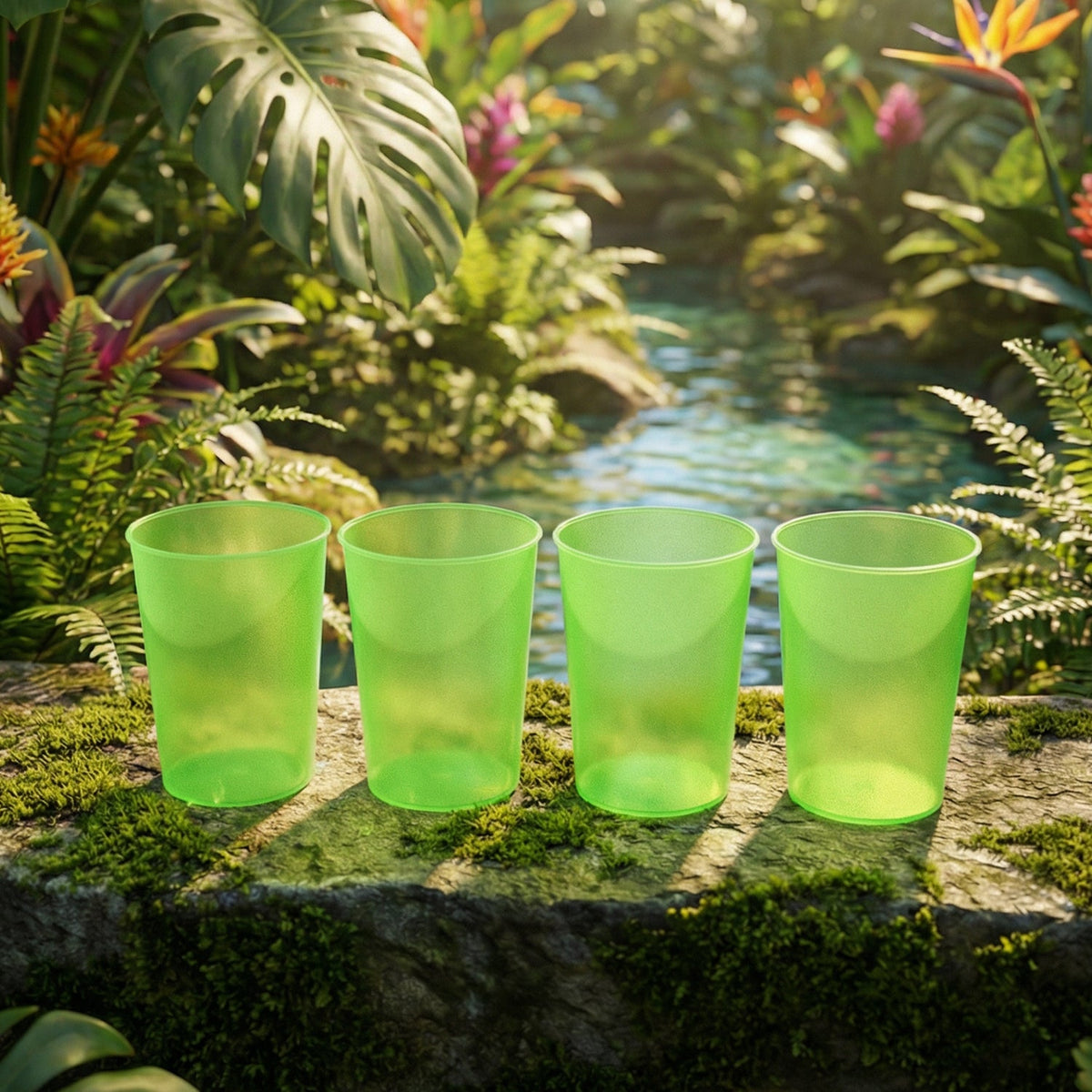 Set of four transparent reusable plastic tumblers for daily use. Main image