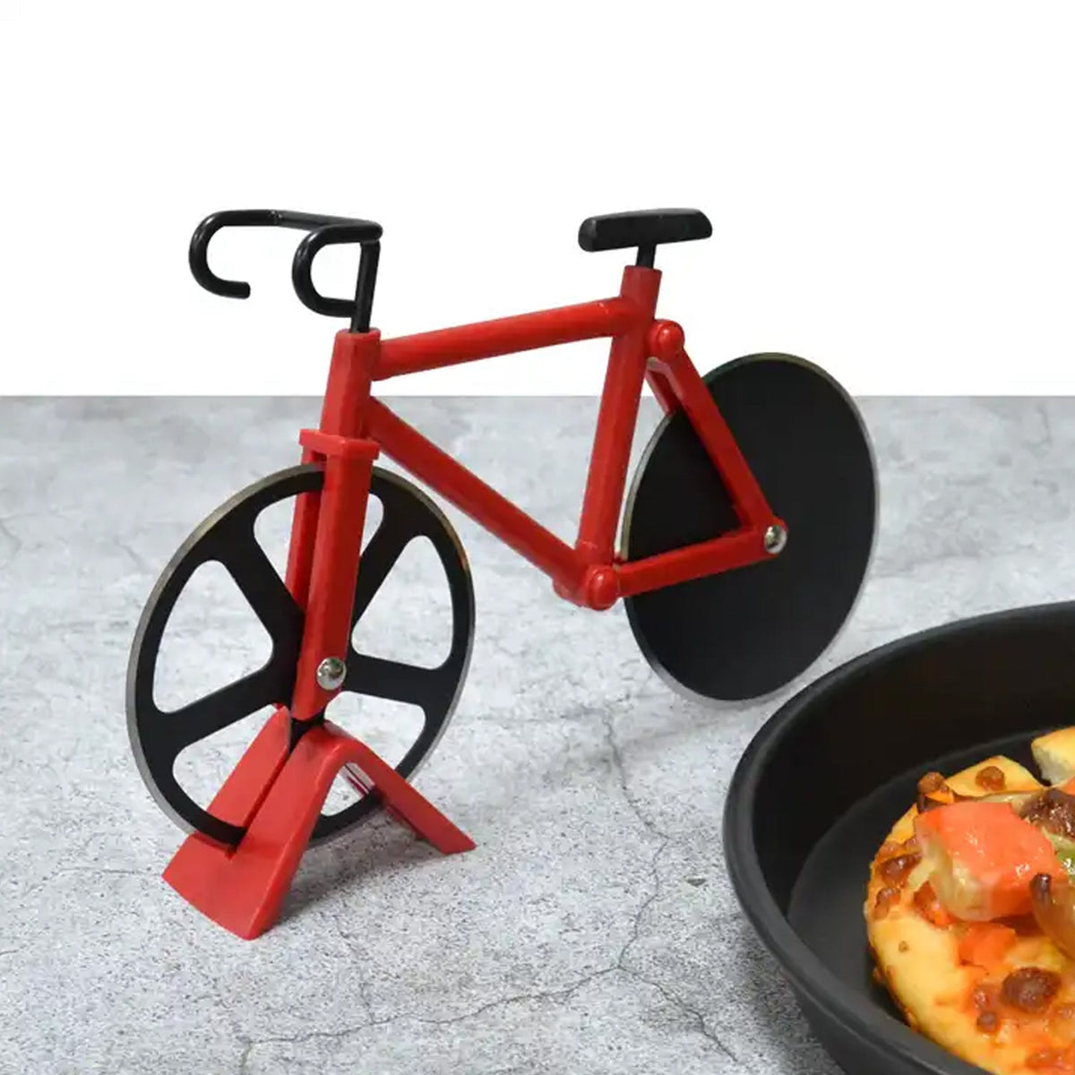 Quickslice Bicycle Pizza Cutter with stainless steel blade and ergonomic handle. Main image