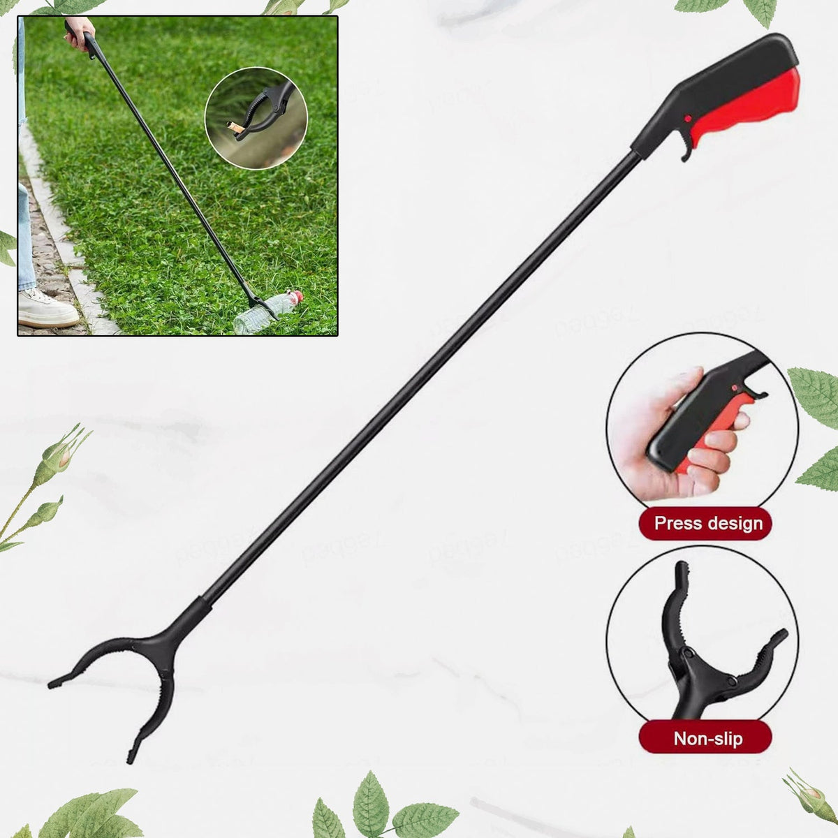 Pick Up Stick for Elderly with ergonomic handle and non-slip rubber jaw. Main image