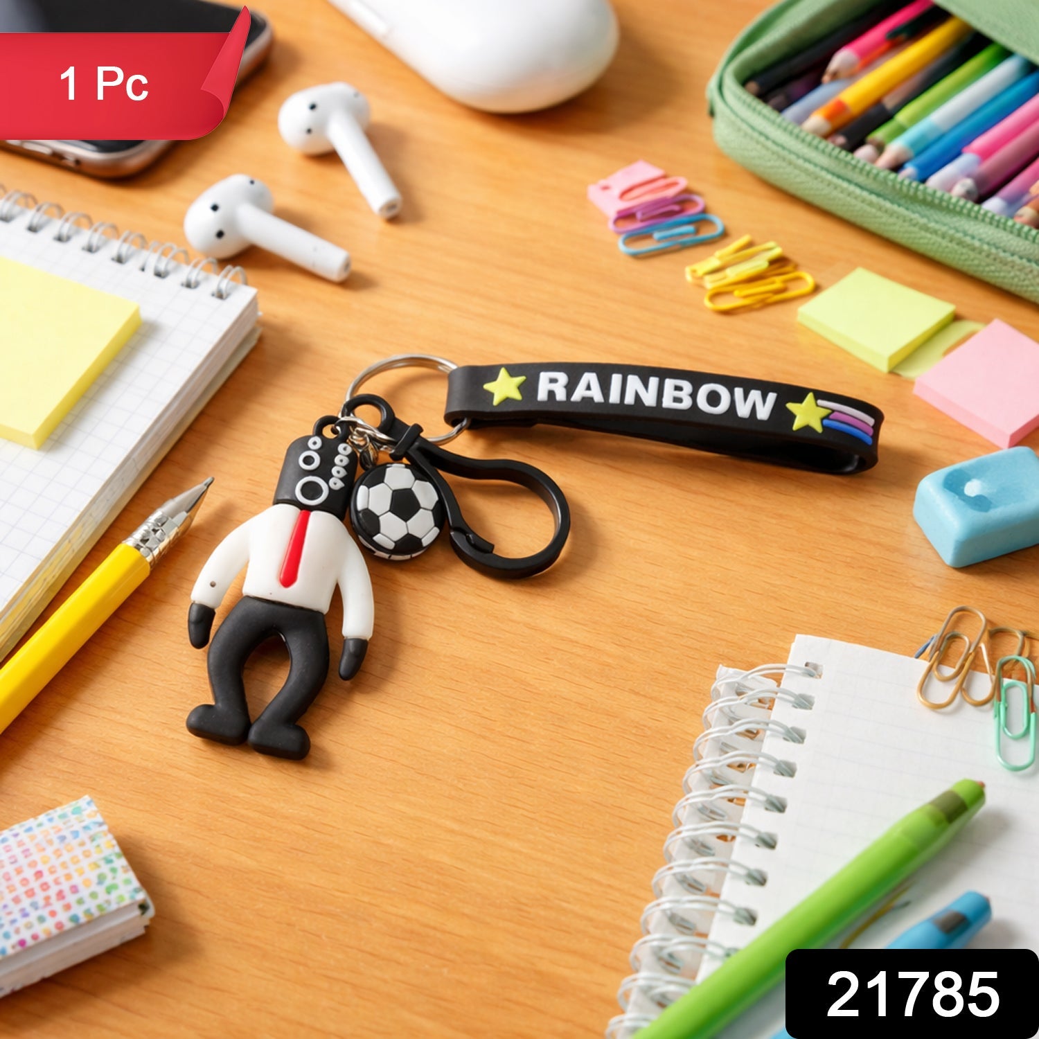 Rainbow Keychain – Colorful Cartoon Football Boy Accessory Secondary image