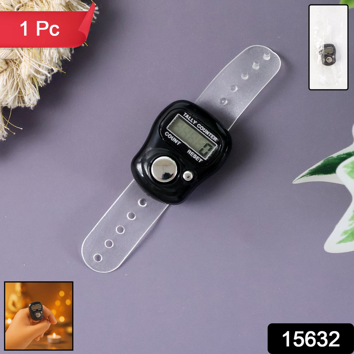 Compact digital finger tally counter with adjustable strap and clear LCD screen Main image