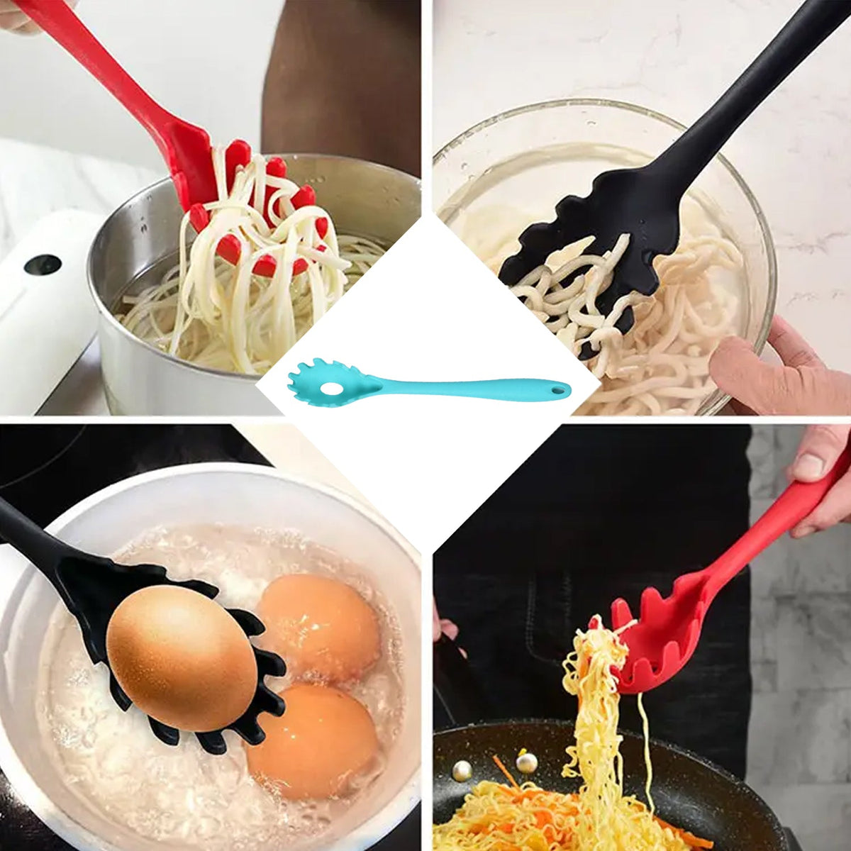 Red heat-resistant Pasta Fork, perfect for serving spaghetti and noodles. Main image