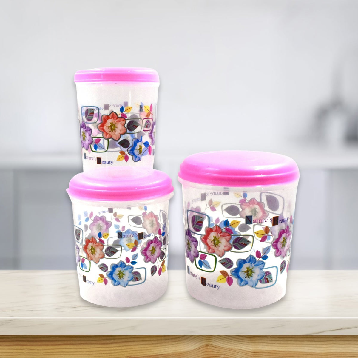 Three plastic storage containers, ideal for organizing items in a home or office setting. Main image