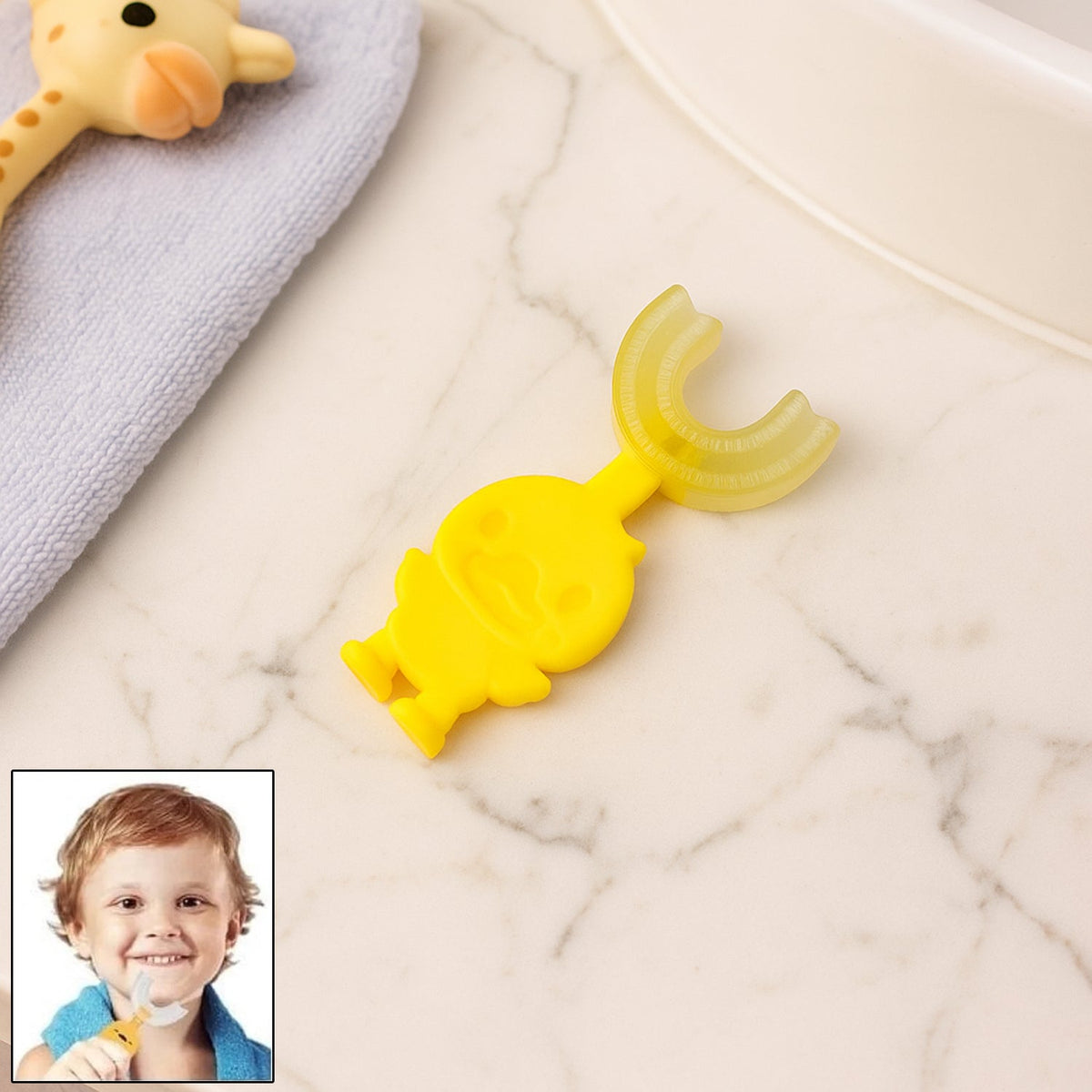 Baby toothbrush shaped like a cute cartoon duck with soft silicone bristles Main image