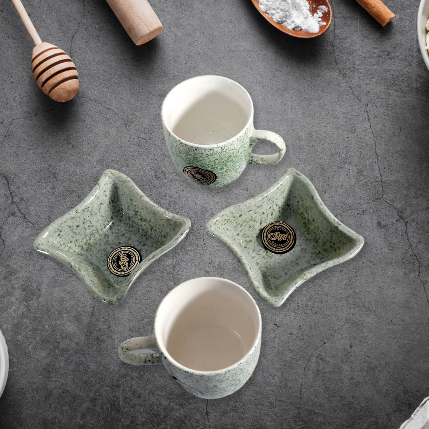 Ceramic Tea Cup Set – 4 Pcs with Snack Bowls | NG Secondary image