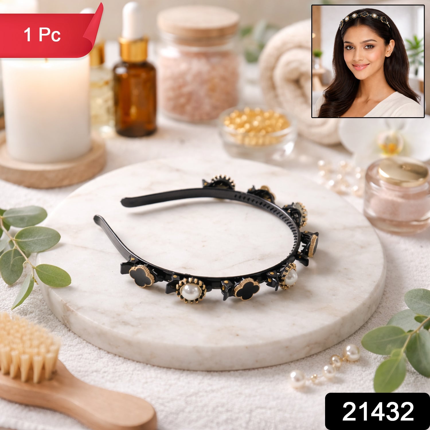 Decorative Headband – Elegant Pearl & Floral Design for Women Secondary image