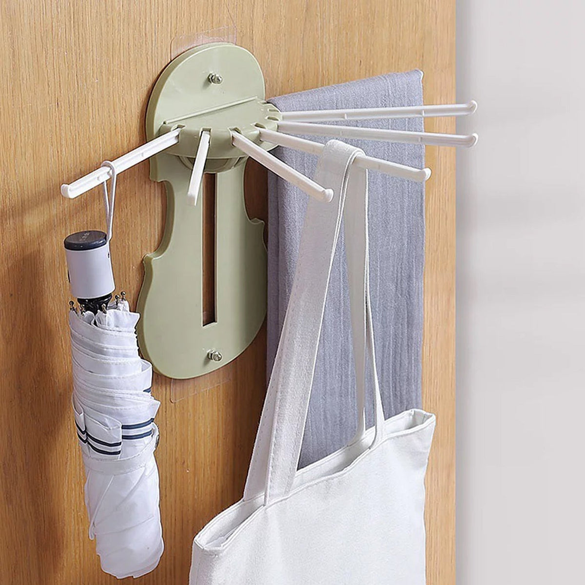 Ret retractable wall hanger with 7 hooks extended, shown from the front. Main image
