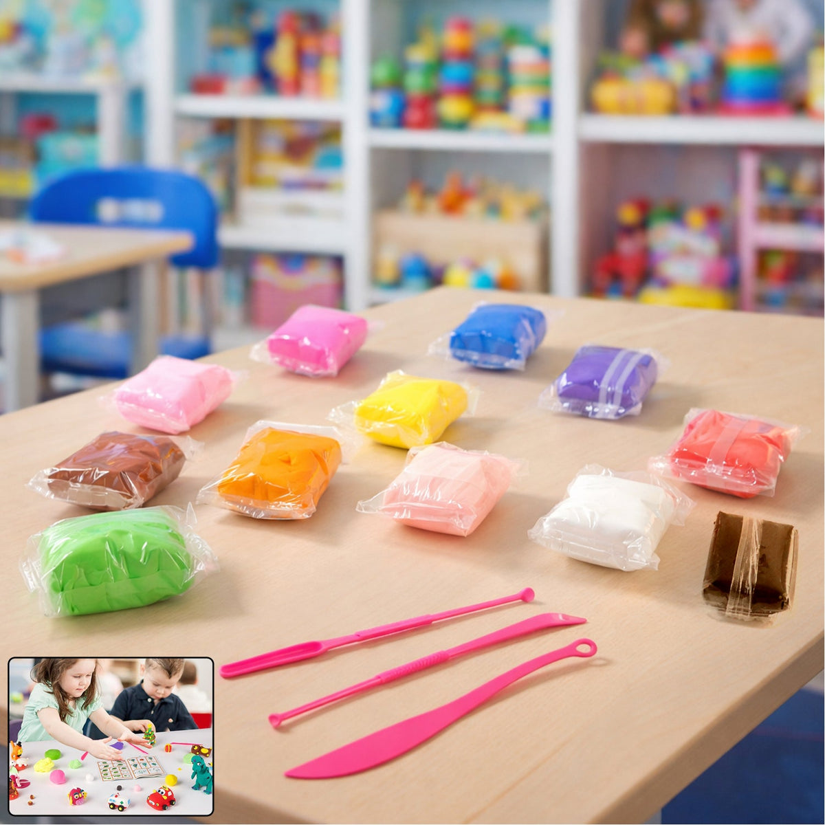 Antibacterial kids clay set with 12 vibrant colours for creative play Main image