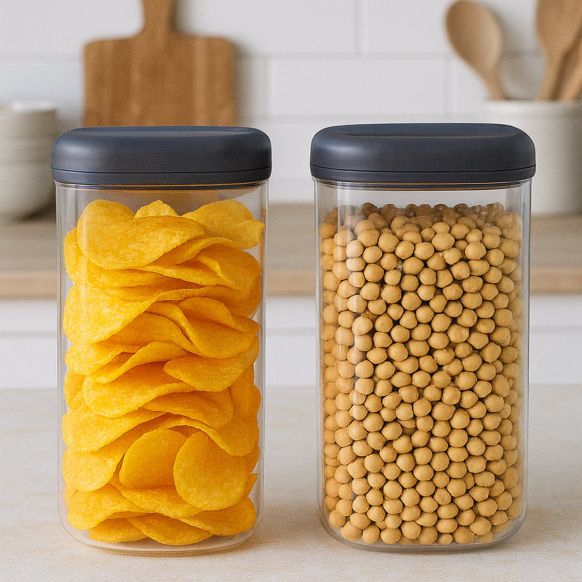 Airtight kitchen storage containers set of two with transparent bodies and twist-lock lids Main image