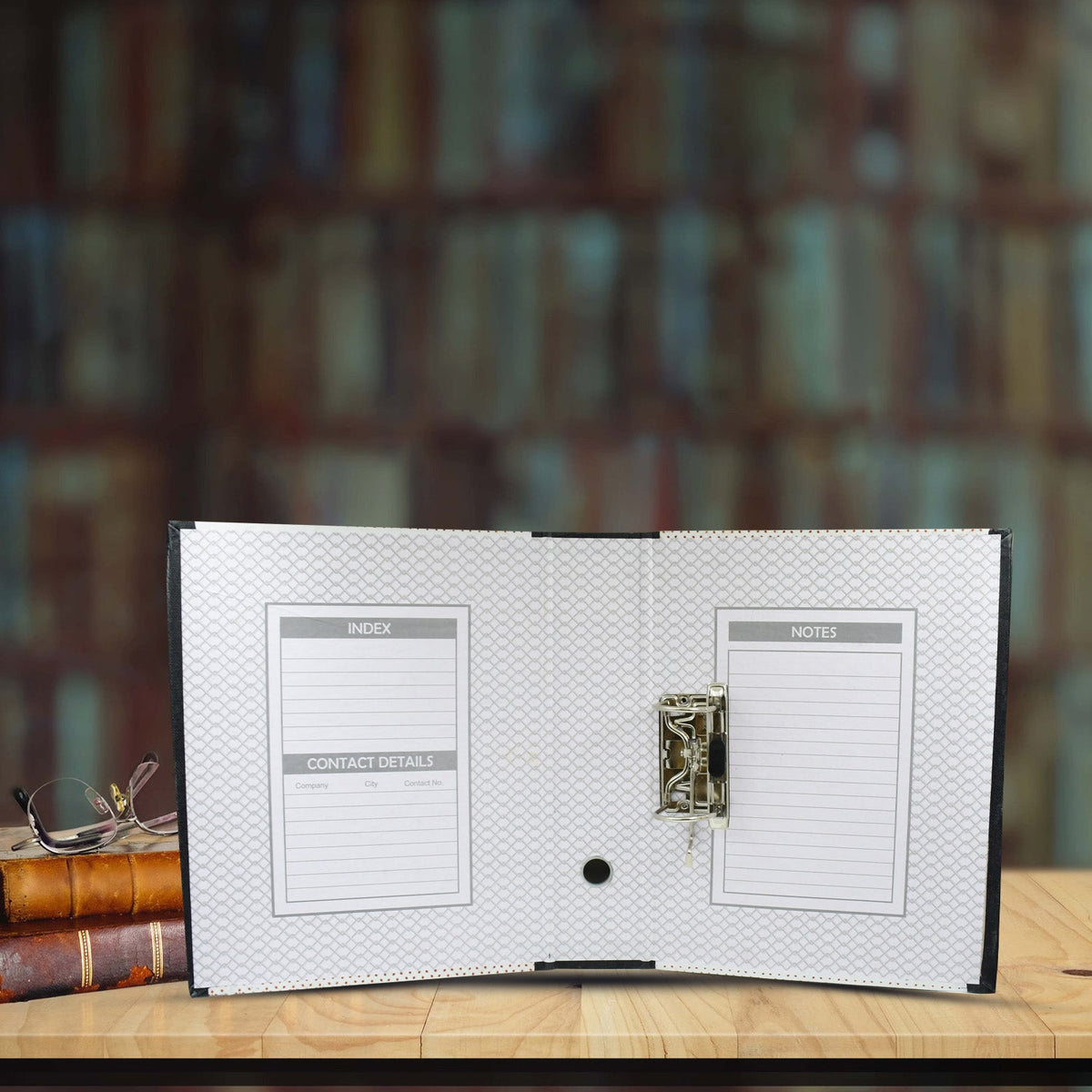 Sturdy button clip box file in a professional setting. Main image