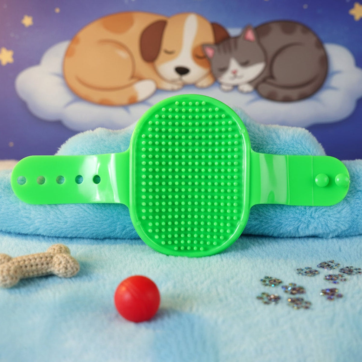 Pet grooming bath brush with soft bristles and adjustable hand strap for dogs and cats Main image