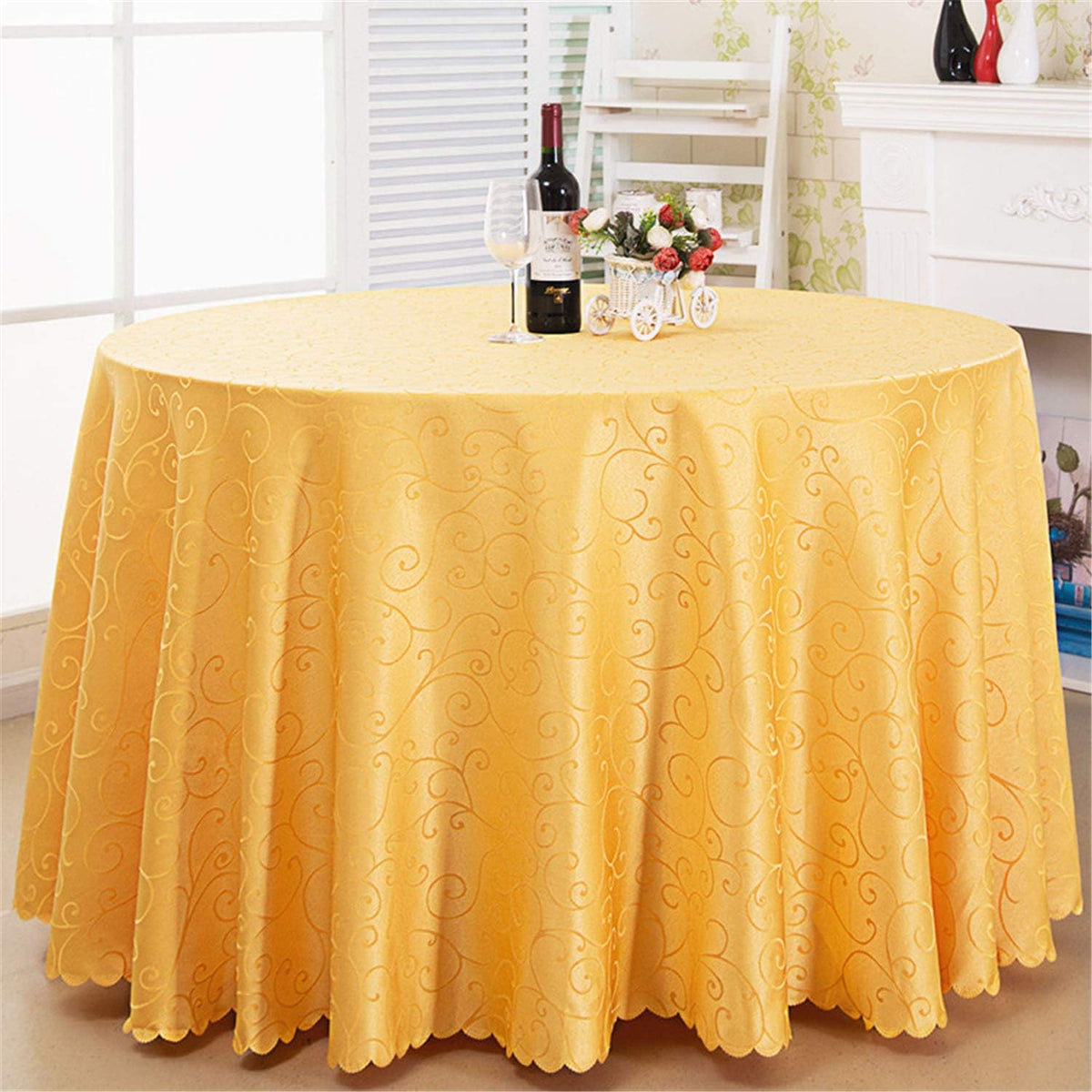 Reusable polyester table cloth featuring thick, waterproof fabric and unique pattern design. Main image