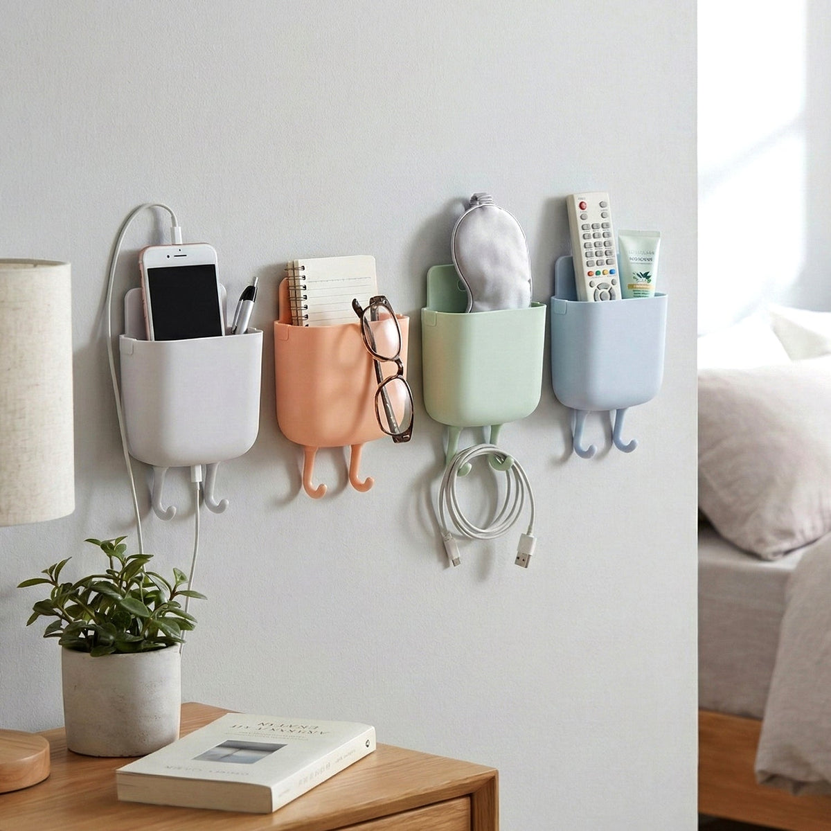 Plastic wall mounted mobile charging holder set of 4 pieces for smartphones and accessories Main image