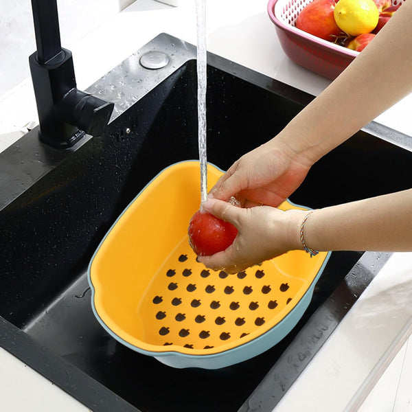 Round ergonomic pepper shape washing bowl with deep strainer basket