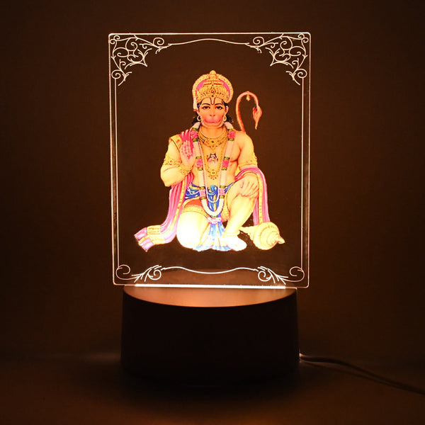 3D Lord Hanuman Frame glowing softly as a devotional LED lamp