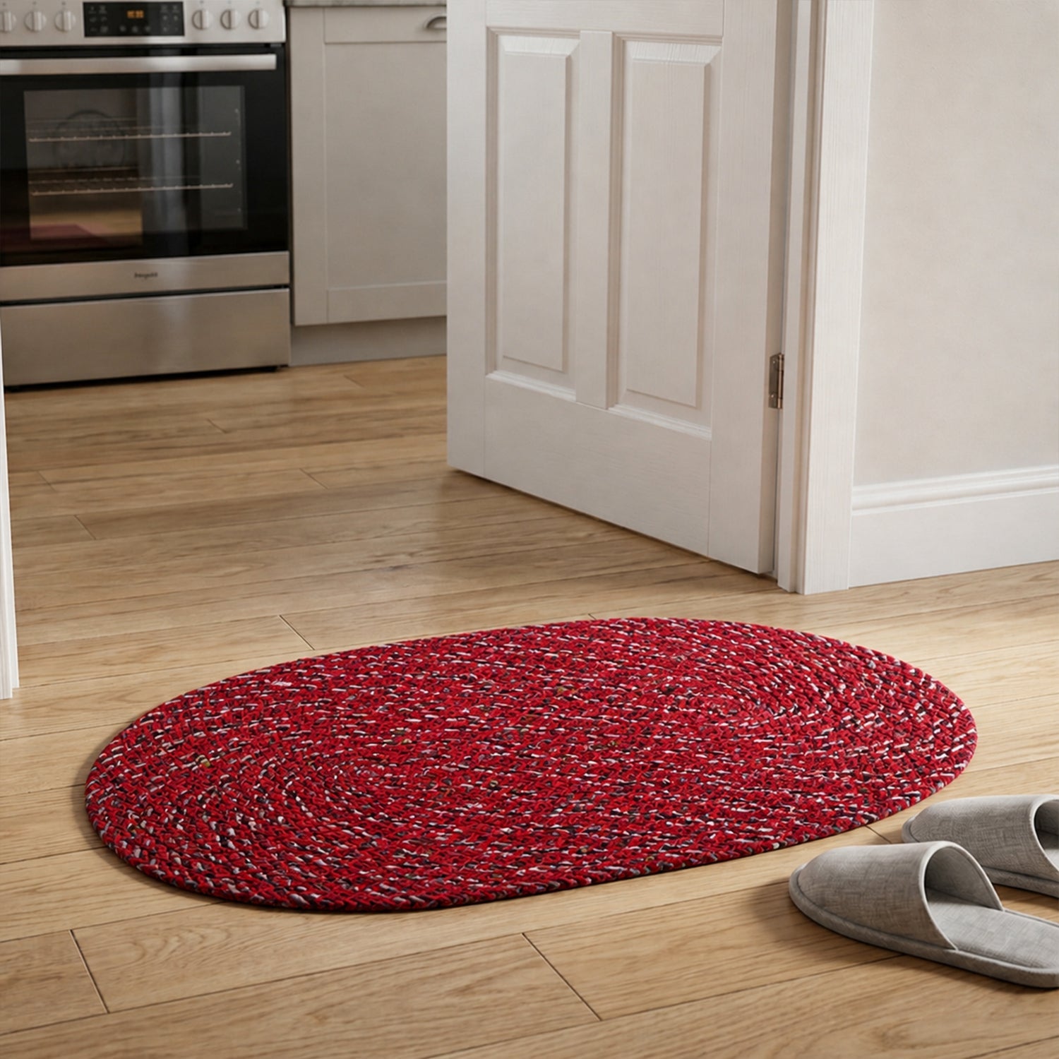 Red Oval Non-Slip Floor Mat – Durable & Soft for Indoor Use Secondary image