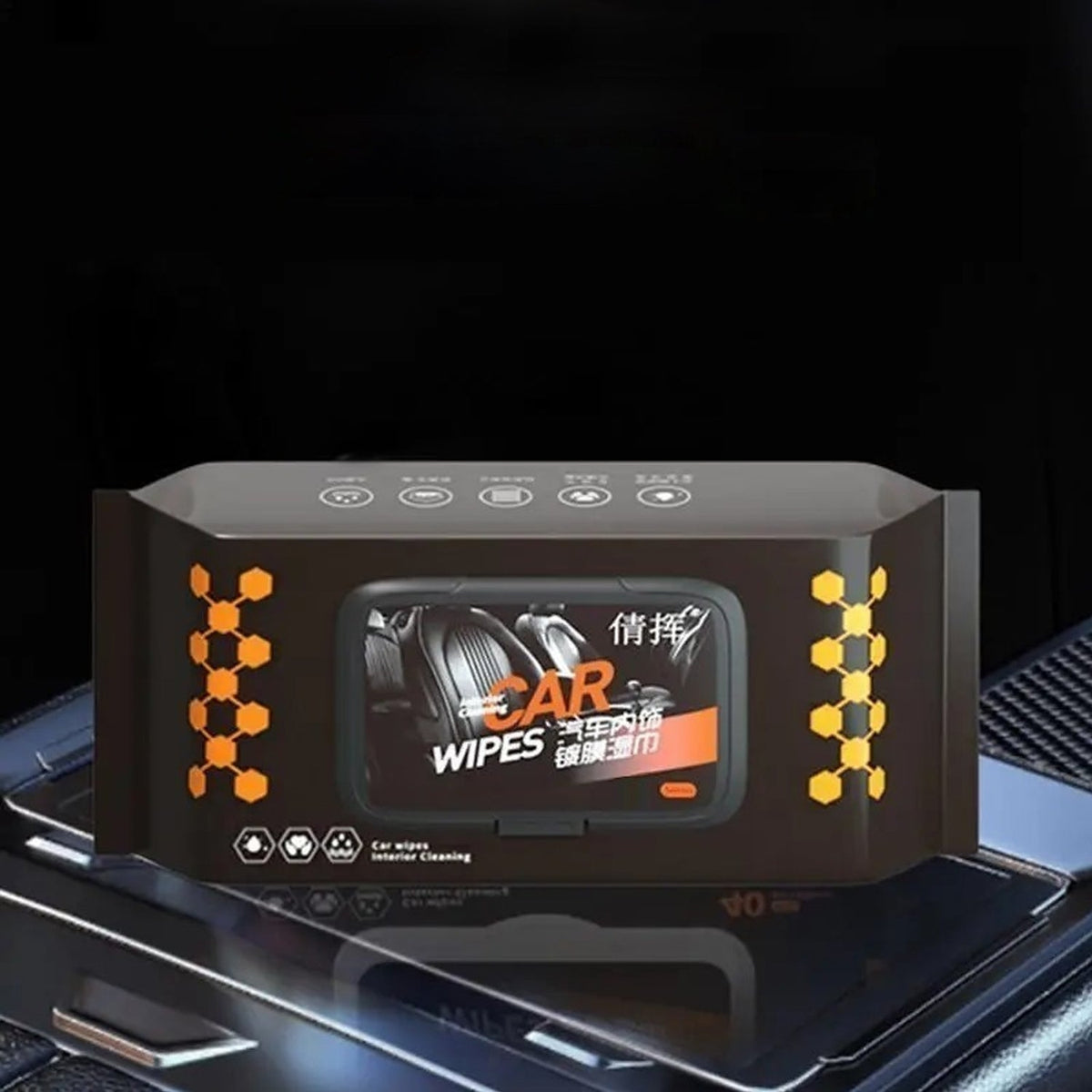 Car Cleaning Wipes pack on car dashboard, ready for use Main image