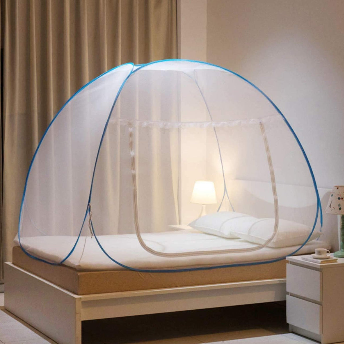 Polyester foldable mosquito net tent with mesh canopy protecting bed Main image