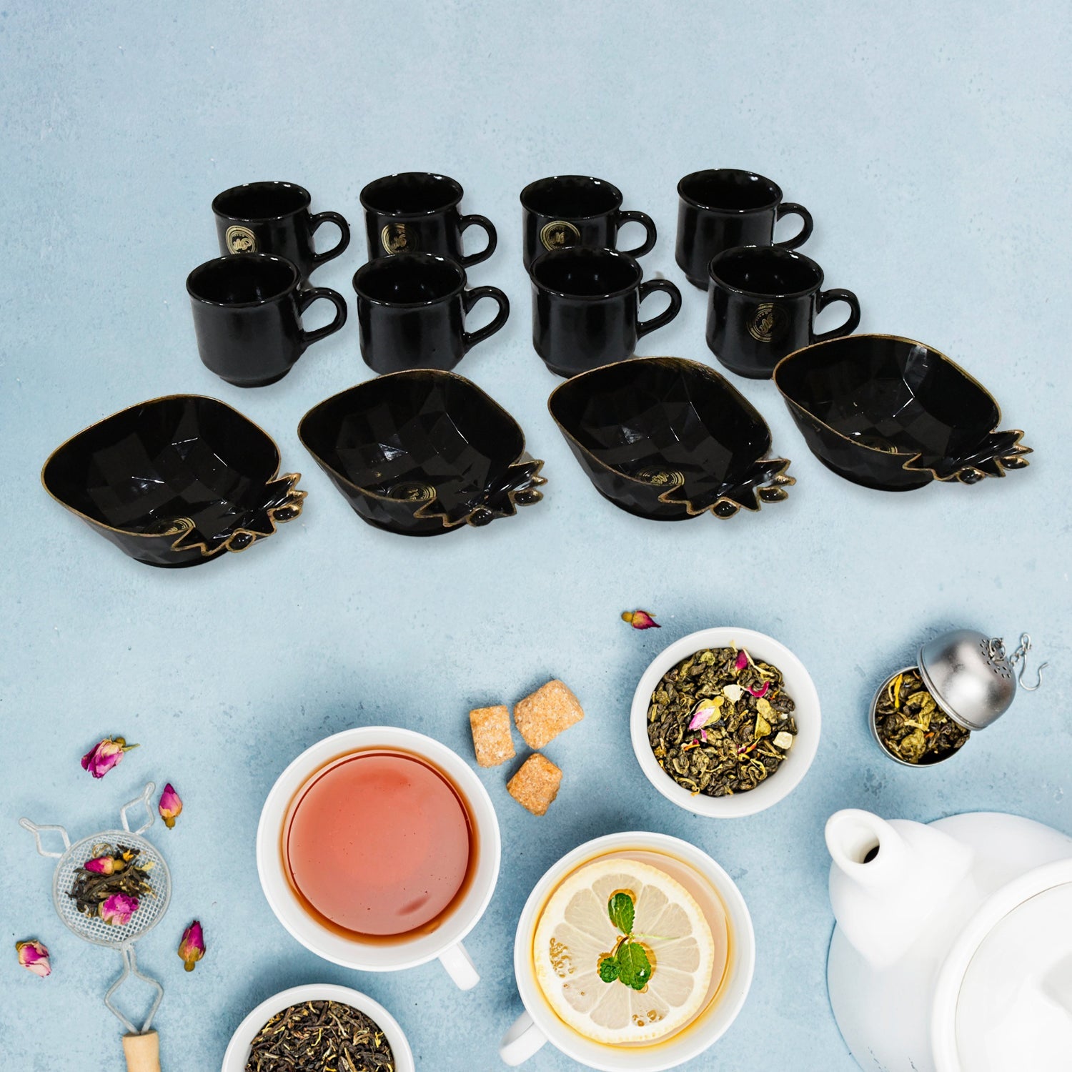 Ceramic Tea Set – Pineapple Design 12-Piece Drinkware | NG Secondary image