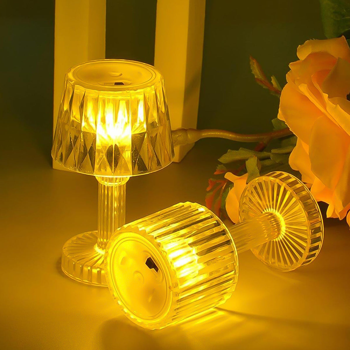 Portable small LED candle lamp with golden bulb light on table Main image