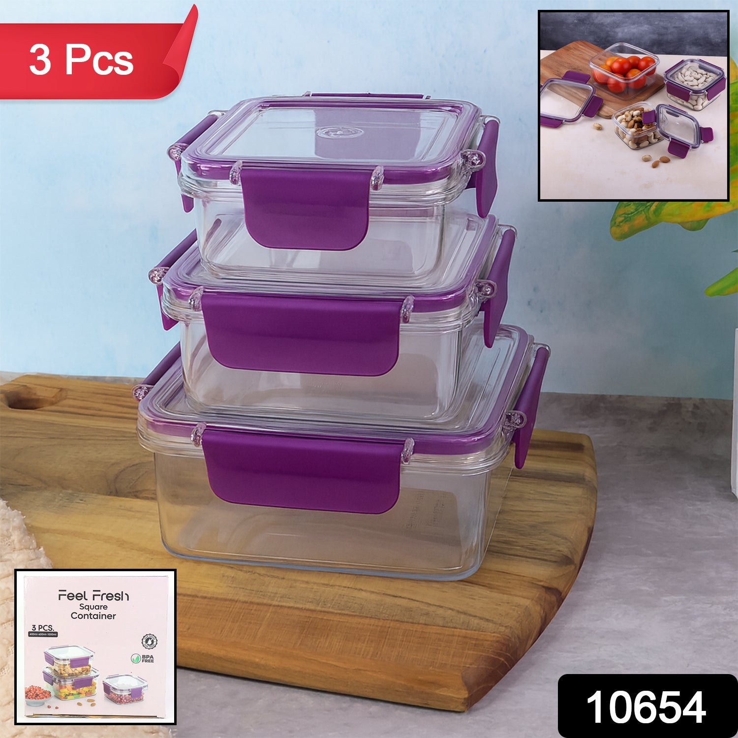 Airtight Square Food Storage Containers – Leakproof 3-Pc Set Secondary image