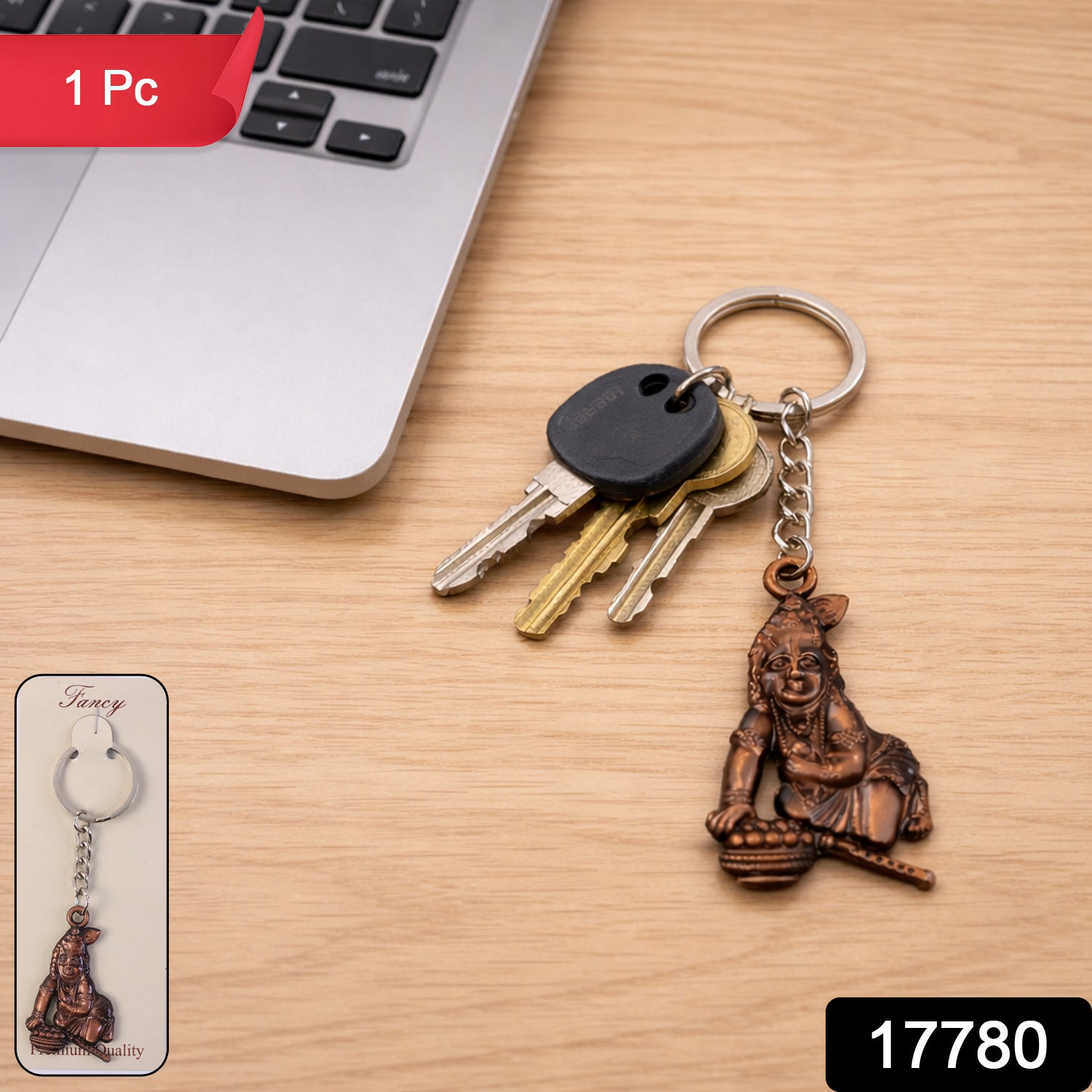 Bal Krishna Makhan Chor Keychain – Premium Antique Gold Finish Secondary image
