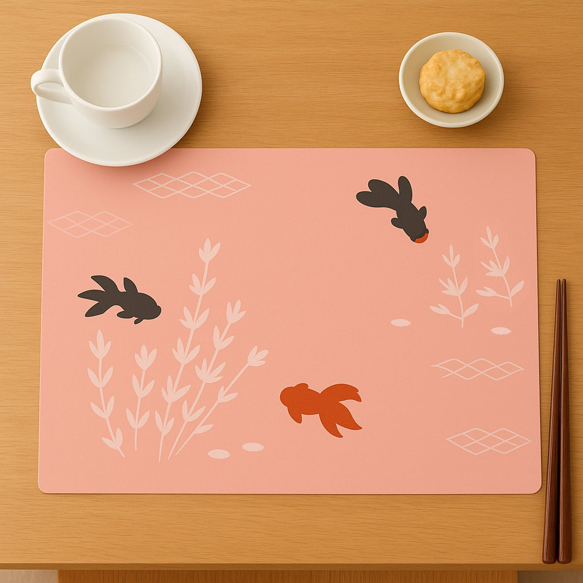 Set of decorative dining table placemats with fish design on a table Main image