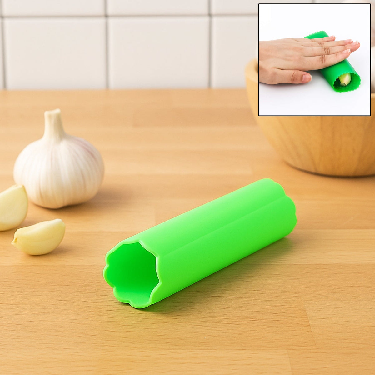 Silicone garlic peeler tube showing flexible rolling design Main image