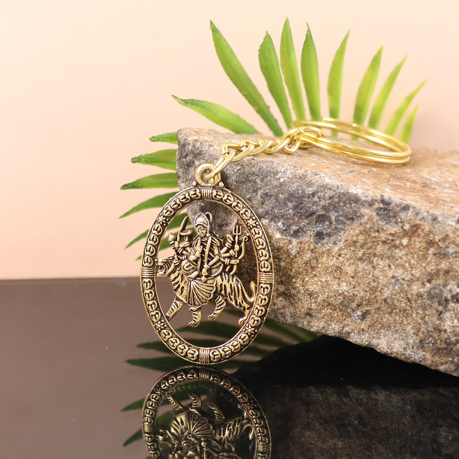 Durga Maa Keychain – Premium Golden Metal with Oval Frame Secondary image