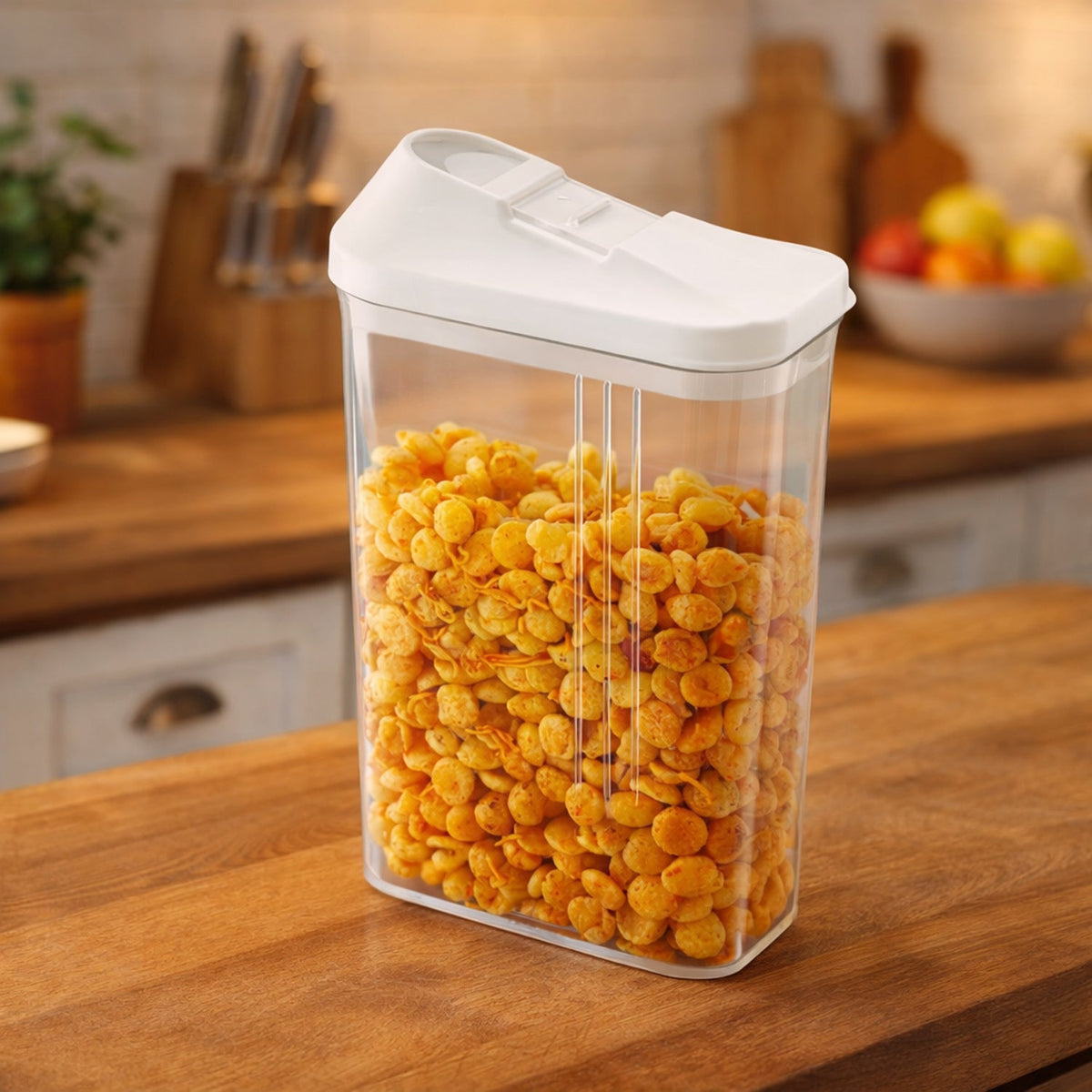 Airtight lock and pour kitchen storage container showing easy flip lid Main image